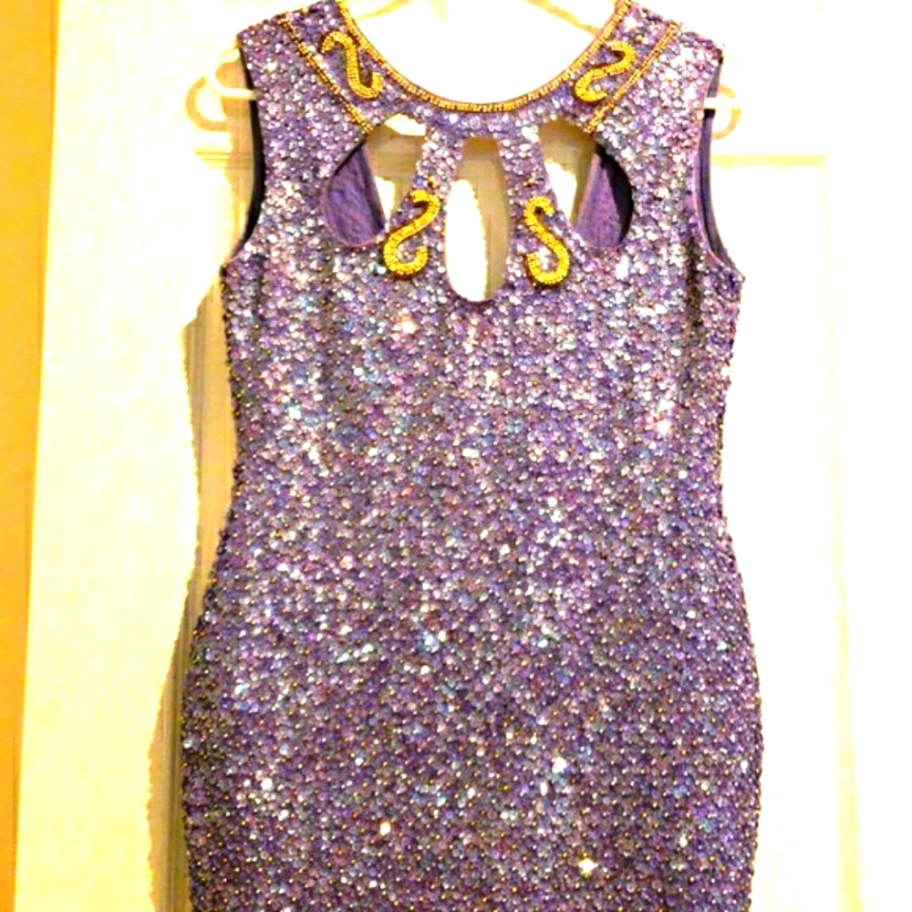 Lavender And Gold Sequin Beaded Dress Large. PRICE Is FIRM